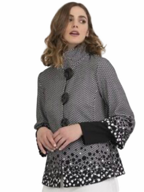 Joseph Ribkoff Black & White Patterned Blazer Jacket Woman Lady Plus Size 16